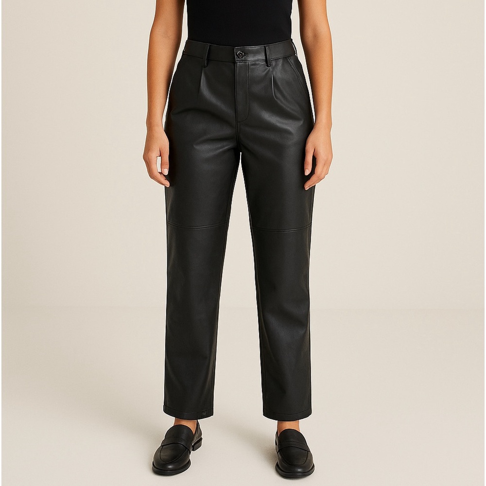 NWT H Halston Black Vegan Leather High Waisted Pants Size M Straight